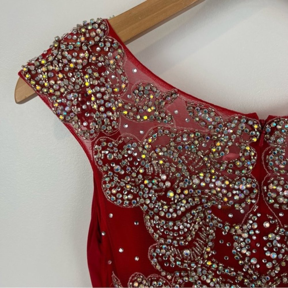 STUNNING Red Alyce Paris Formal Bedazzled Maxi Prom Dress sheer back size 00 - Picture 16 of 16